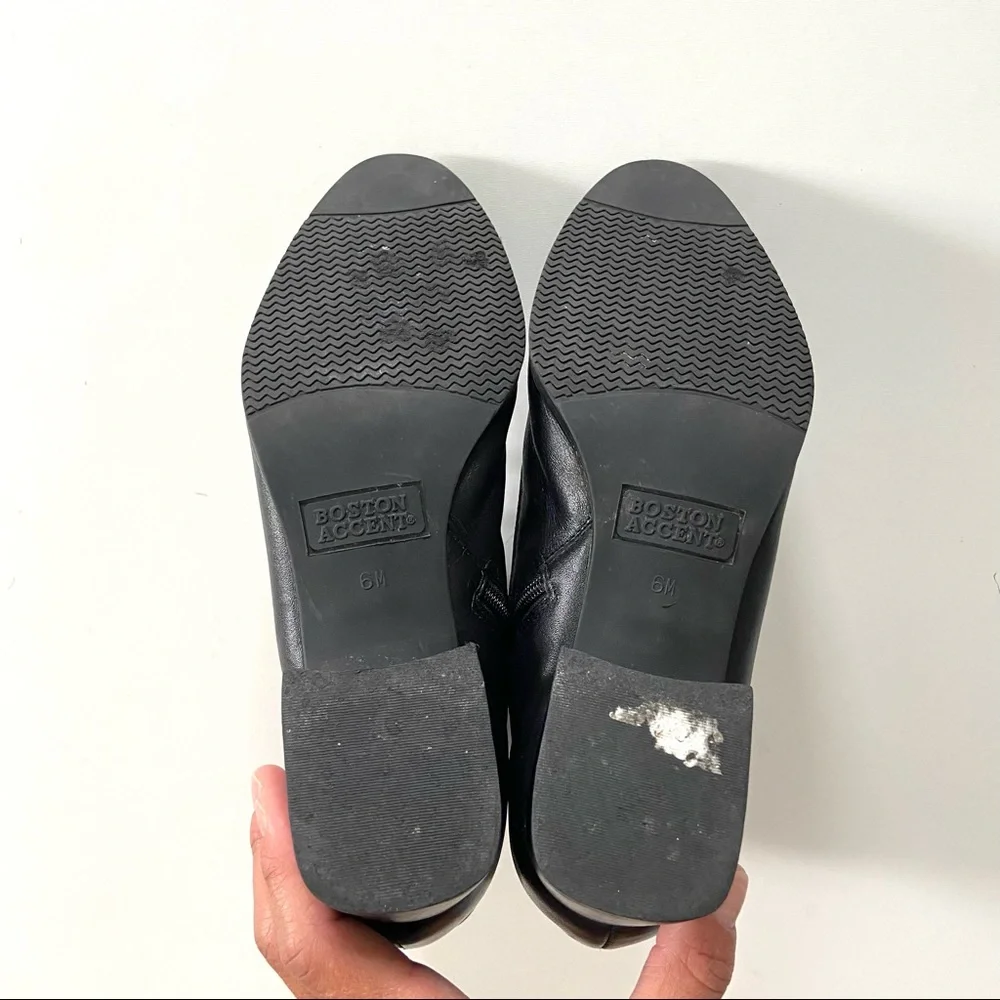 Vintage Boston Accent Granny Black Genuine Leather Lace-Up Heeled Ankle Boots - Picture 7 of 9